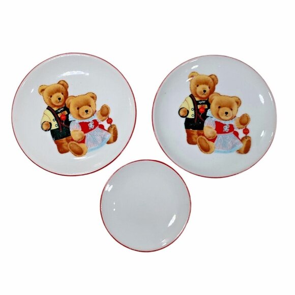 Reutter Other - Reutter Porzellan Germany Teddy Bear Trinket Tray Mini Dish Set of 3 Lederhousen